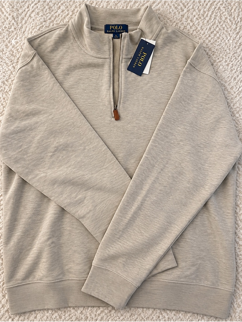 Ralph Lauren Men’s Zip-Up Sweater — Light Beige Heather